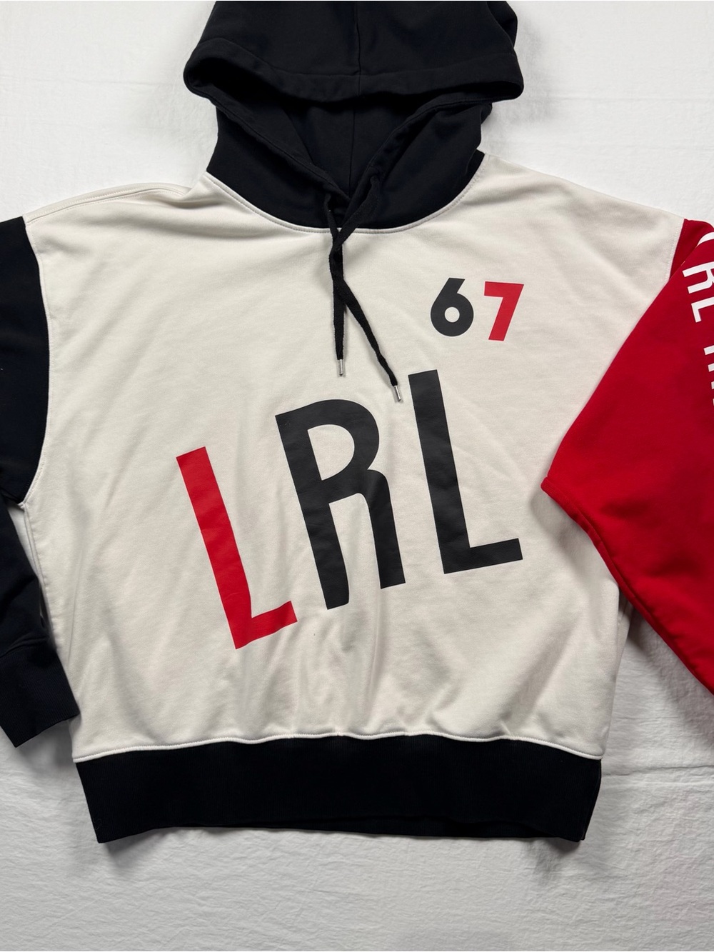 Lauren Ralph Lauren LRL 67 Colorblock Pullover Hoodie Size M white Black Red